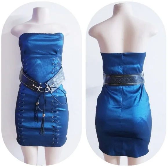 Blue dress with black belt Blue dress with black belt